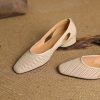 Women's Square Toe Perforated Block Heel Shoes Sheepskin Sandal