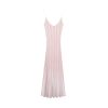 Elegant Women Striped Lurex Tencel Knit Midi Slip Dress Skin-Friendly Cooling V Neck A Line