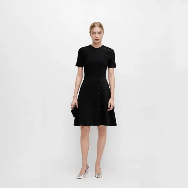 Womens Skin-Friendly Cooling High Waist A Line Short Sleeve Knit Midi Work Dress