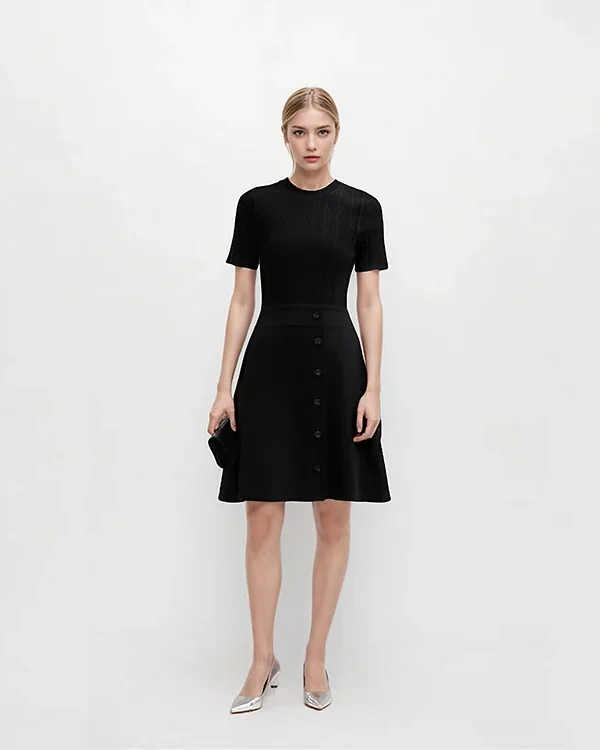 Womens Skin-Friendly Cooling High Waist A Line Short Sleeve Knit Midi Work Dress