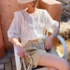 French Riviera Breathable Lyocell Broderie Anglaise Puff Sleeve Blouse