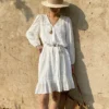 French Riviera Breathable Cotton Broderie Anglaise Midi Shirt Dress