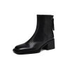 Retro Plus Size Women's Shoes Square Toe Block Heel Sheepskin Ankle Boots Back Zipper