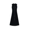 Elegant Sleeveless Knit Midi Dress Cut Out Button High Waist