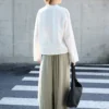 Minimalist Breathable Linen V Neck Long Sleeve Blouse