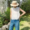 French Riviera Breathable Broderie Anglaise Cotton Sleeveless Blouse