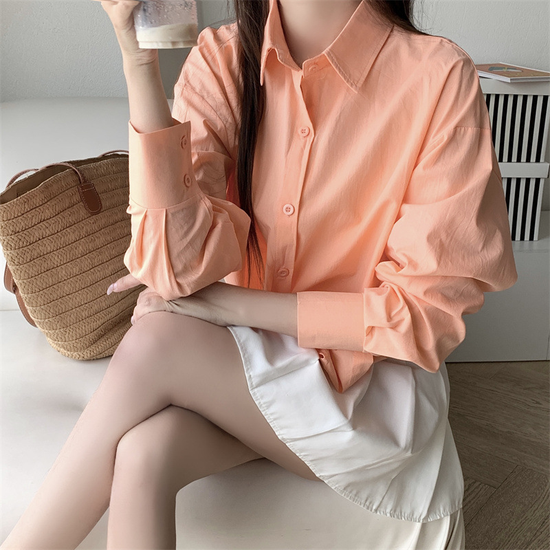 Women's Loose French Long Sleeve Polo Collar Elegant Office Shirt