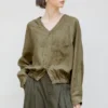 Minimalist Sustainable Linen V Neck Long Sleeve Cropped Shirt