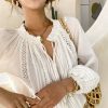 Boho White Breathable Cotton Broderie Anglaise Puff Sleeve Blouse