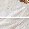 Cotton Embroidered Eyelet Tassel Loose Midi Dress 3/4 Sleeve Boho