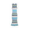 Elegant Sleeveless Round Neck Wavy Stripe Midi Knit Fishtail Dress Skin-Friendly Cooling