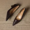 Women's French Sheepskin Pointed Toe Stiletto Heel Pumps Classic Dress Shoes
