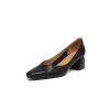 Women's Leather Block Heel Square Toe SlipOn Vintage Pumps Classic Dress Shoes