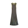 Skin-Friendly Cooling Womens Elegant Metallic Striped Sleeveless Knit High Waist Midi Dress