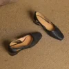 Women's Square Toe Perforated Block Heel Shoes Sheepskin Sandal