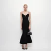 Skin-Friendly Cooling Womens Elegant Pearl Beaded V Neck Sleeveless Midi Knit Fishtail Dress
