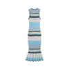 Elegant Sleeveless Round Neck Wavy Stripe Midi Knit Fishtail Dress Skin-Friendly Cooling