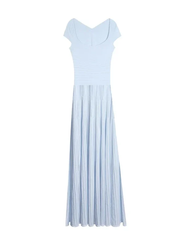 Skin-Friendly Cooling Womens Elegant Solid Square Neck Short Sleeve A Line Midi Knit Dress