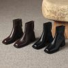 Retro Plus Size Women's Shoes Square Toe Block Heel Sheepskin Ankle Boots Back Zipper