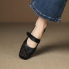 Women's Casual Cutout Leather Low Thick Heel Round Toe Sandals
