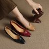 Women's Leather Block Heel Square Toe SlipOn Vintage Pumps Classic Dress Shoes