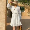 French Riviera Breathable Cotton Broderie Anglaise Midi Shirt Dress