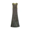 Skin-Friendly Cooling Womens Elegant Metallic Striped Sleeveless Knit High Waist Midi Dress