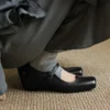 Handmade Square Toe Buckle Leather Block Heel Women Mary Janes Shoes