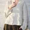 Minimalist Breathable Linen V Neck Long Sleeve Blouse