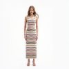 Skin-Friendly Cooling Womens Sleeveless Striped Knit Maxi Dress High Waist Elegant Work Wear