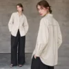 Minimalist Ladder Stitch Cotton Womens Loose Long Sleeve Shirt