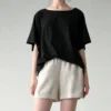 Minimalist Washed Cotton Womens Loose Short Sleeve Crew Neck T Shirt