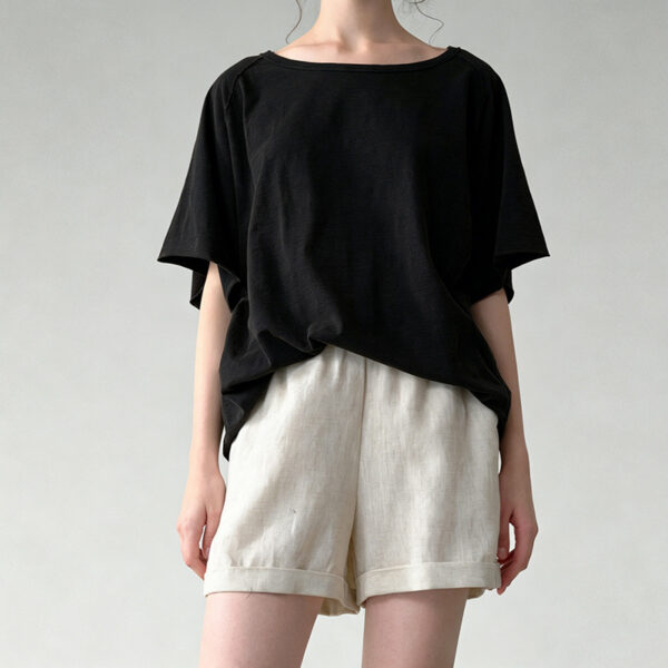 Minimalist Washed Cotton Womens Loose Short Sleeve Crew Neck T Shirt