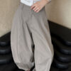 Minimalist Breathable Spliced Cotton Womens Mid Rise Straight Casual Pants