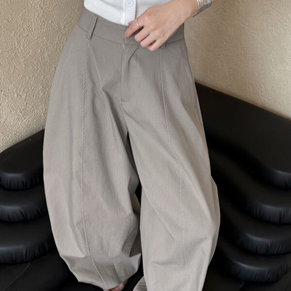 Minimalist Breathable Spliced Cotton Womens Mid Rise Straight Casual Pants