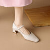 Timeless Sustainable Sheepskin Womens Block Heel Mary Jane Shoes
