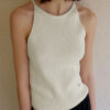 Minimalist Cotton Linen Ribbed Knit Womens Slim Fit Halter Vest