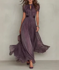 Timeless Lace Trim Cinched Waist Womens Maxi Dress