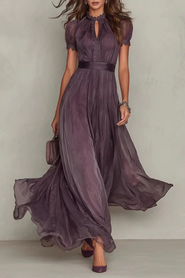 Timeless Lace Trim Cinched Waist Womens Maxi Dress