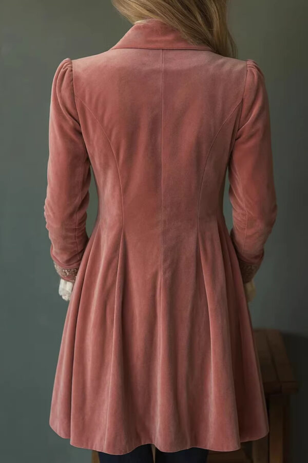 Timeless Pink Embroidered Velvet Womens Midi Coat