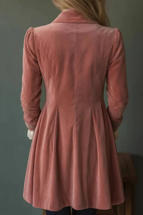 Timeless Pink Embroidered Velvet Womens Midi Coat
