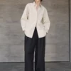 Minimalist Ladder Stitch Cotton Womens Loose Long Sleeve Shirt