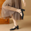 Timeless Sustainable Sheepskin Womens Block Heel Mary Jane Shoes