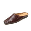 Minimalist Woven Genuine Leather Womens Square Toe Flat Mules