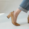 Timeless Grained Cow Leather Womens Pointed Toe Block Heel Court Shoes