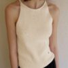 Minimalist Cotton Linen Ribbed Knit Womens Slim Fit Halter Vest