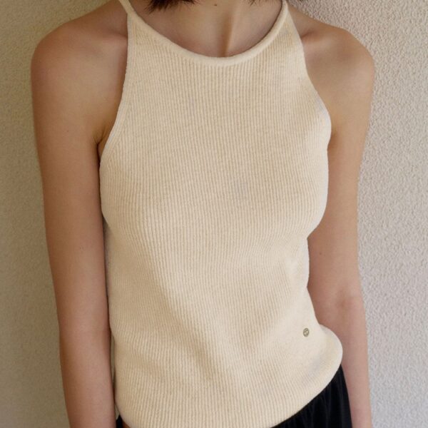 Minimalist Cotton Linen Ribbed Knit Womens Slim Fit Halter Vest