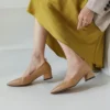 Timeless Grained Cow Leather Womens Pointed Toe Block Heel Court Shoes