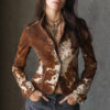 Boho Cow Print Polyester Womens Single Breasted Blazer