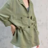 Timeless Sustainable Linen Blend Ruched Waist Utility Shirt Jacket